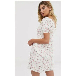 Melloday Women's Sweetheart Neck Puff Sleeve A-Line Mini Dress In Cream Floral S